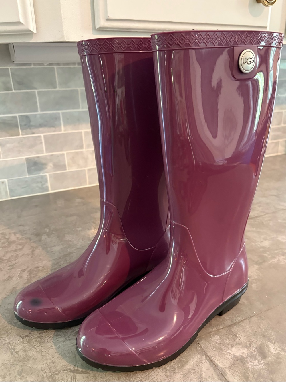UGG Women's Glossy Plum Tall Rain Boots - Picture 2 of 9